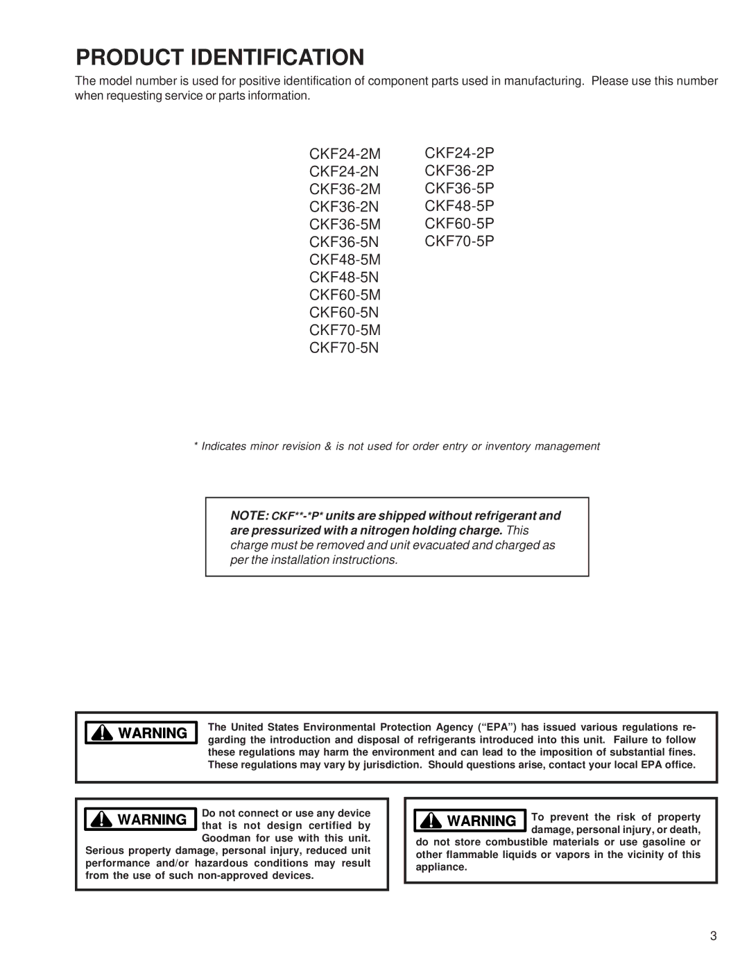 Goodman Mfg CKF50Hz, Condensing Units service manual Do not connect or use any device 