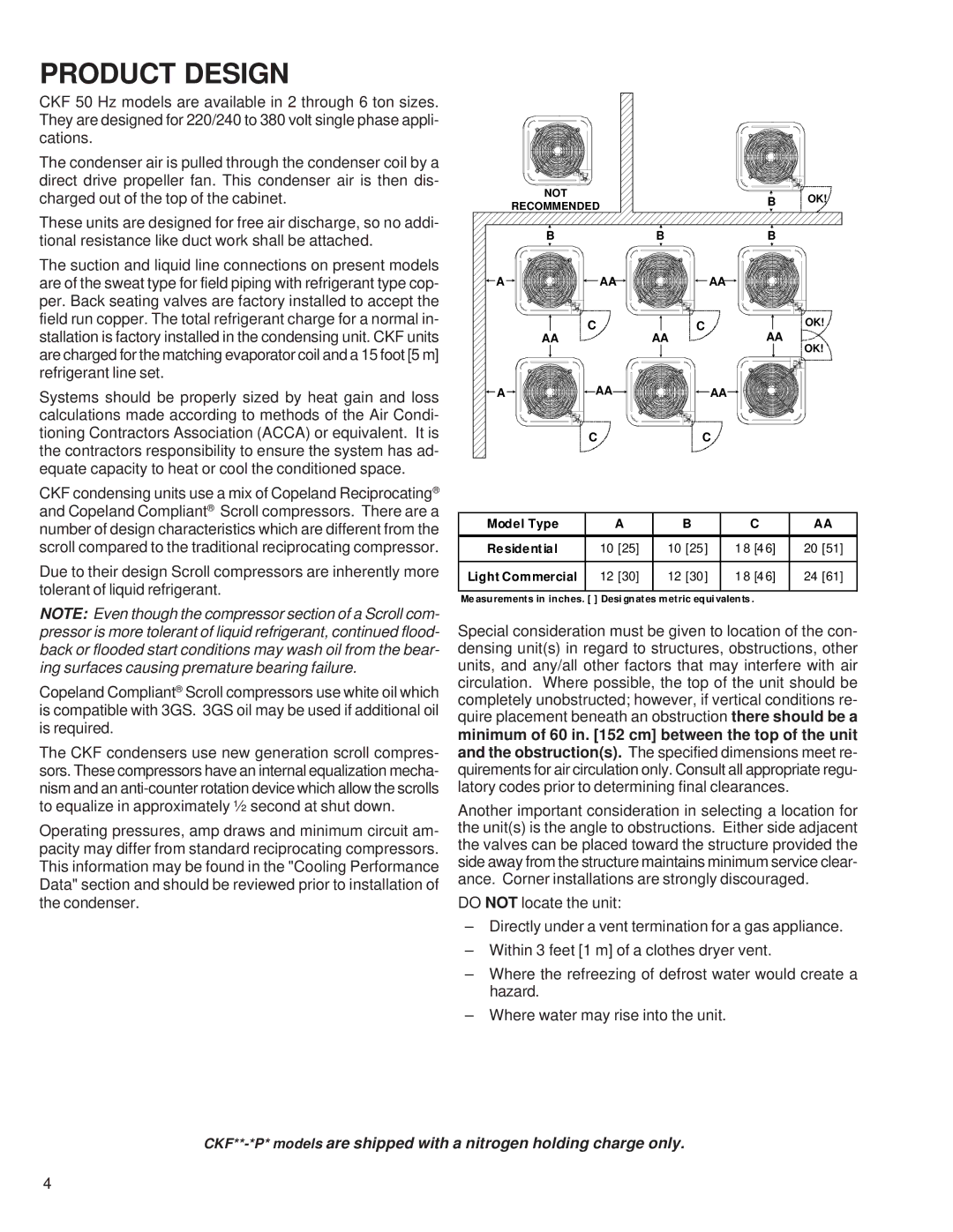 Goodman Mfg Condensing Units, CKF50Hz Product Design, Me asurements in inches. Desi gnates metric equi valents 