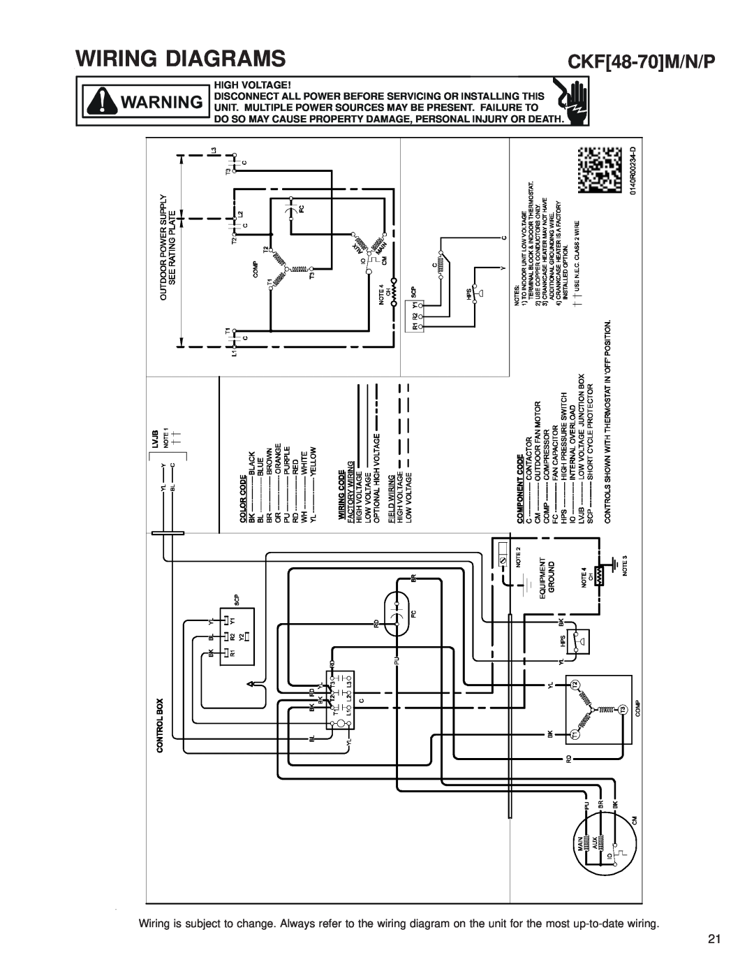 Goodman Mfg CKF50Hz, Condensing Units service manual Wiring Diagrams, CKF48-70M/N/P 