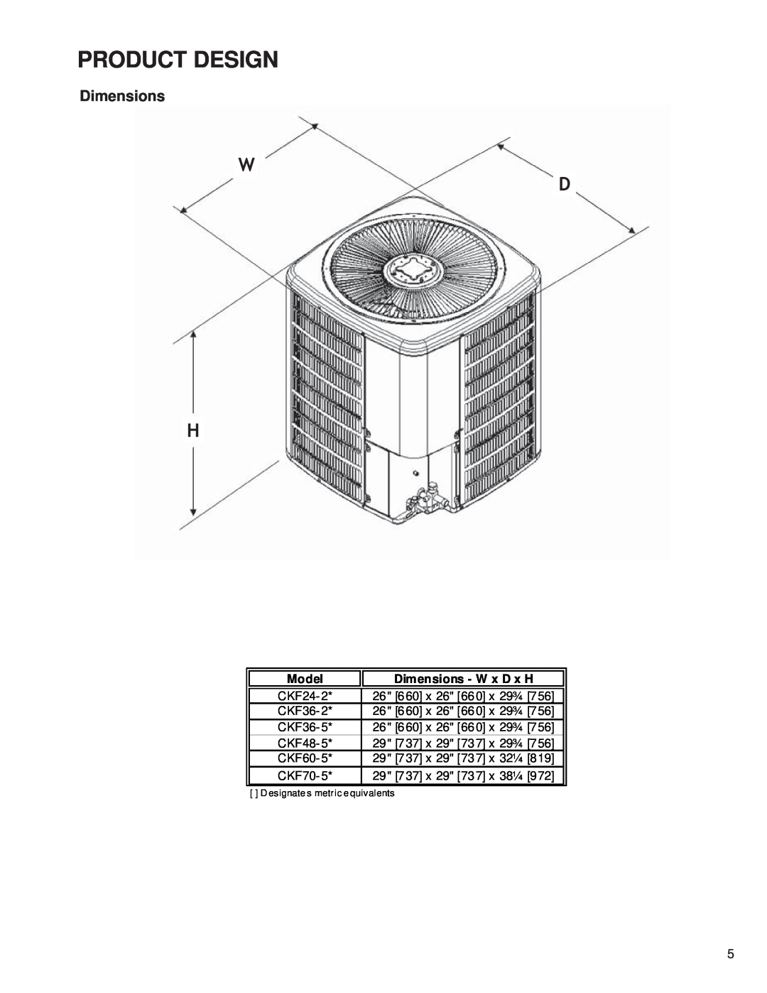 Goodman Mfg CKF50Hz, Condensing Units service manual Product Design, W D H, Model, Dimensions - W x D x H 