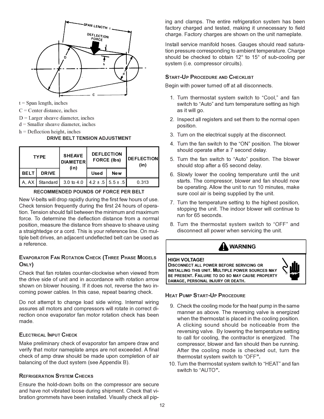 Goodman Mfg CPC/CPH installation instructions Drive Belt Tension Adjustment 