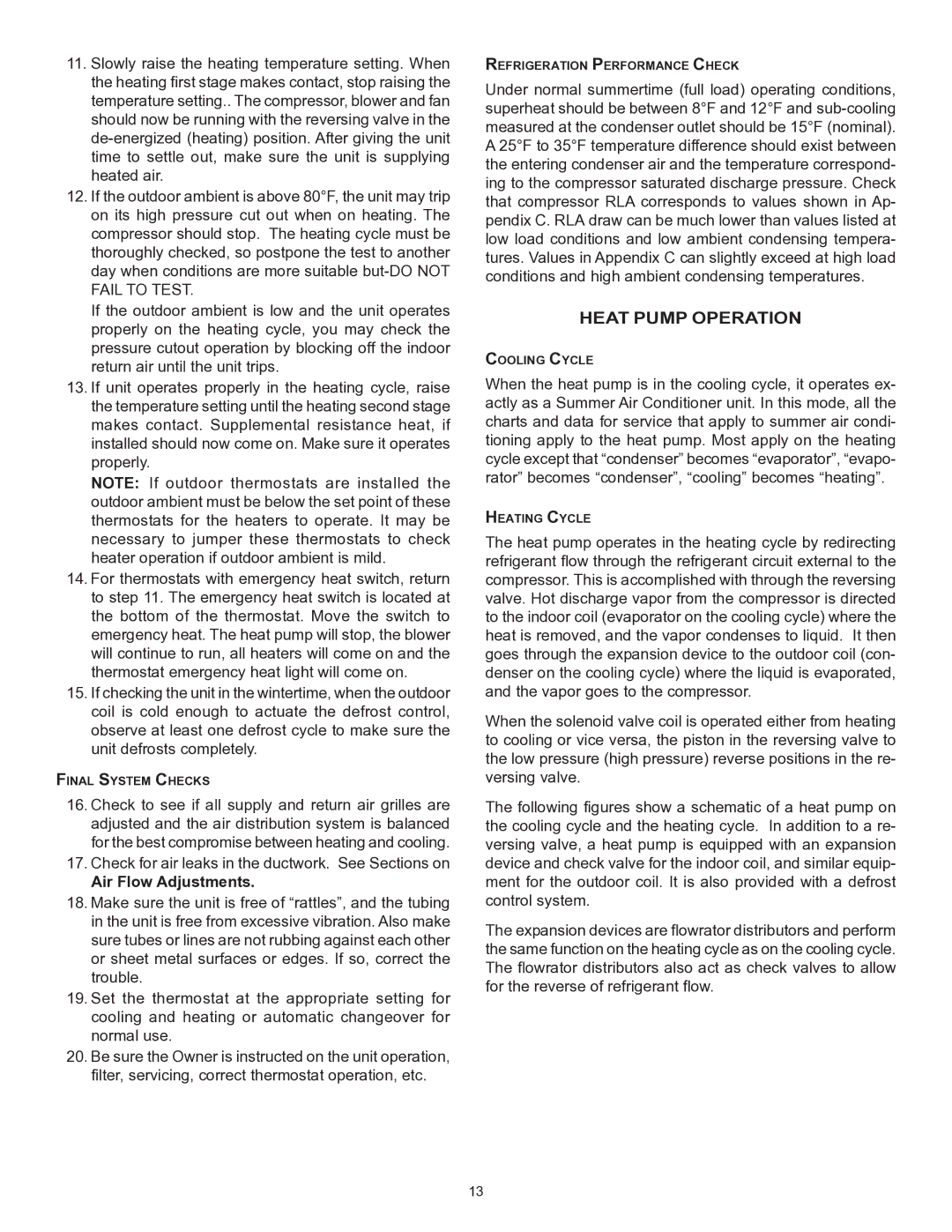 Goodman Mfg CPC/CPH installation instructions Heat Pump Operation, Air Flow Adjustments 