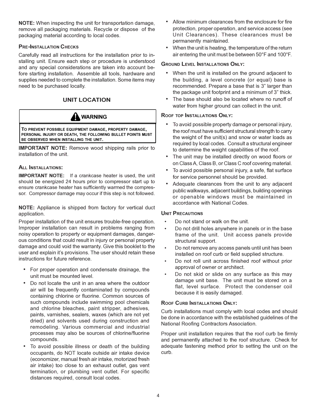 Goodman Mfg CPC/CPH installation instructions Unit Location 