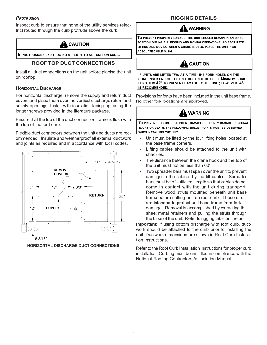 Goodman Mfg CPC/CPH installation instructions Rigging Details, Roof TOP Duct Connections 