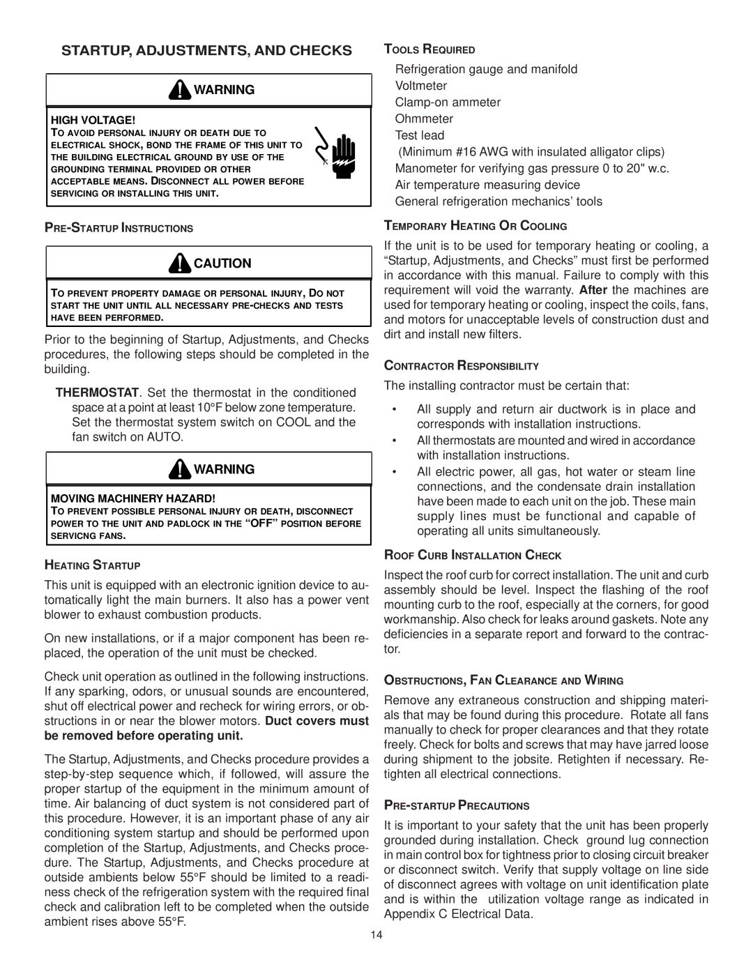 Goodman Mfg CPG SERIES installation manual STARTUP, ADJUSTMENTS, and Checks, PRE-STARTUP Instructions 