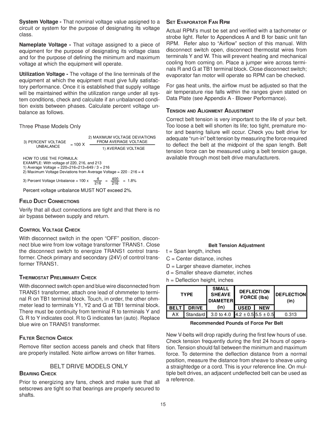 Goodman Mfg CPG SERIES installation manual Three Phase Models Only, Percent voltage unbalance Must not exceed 2% 