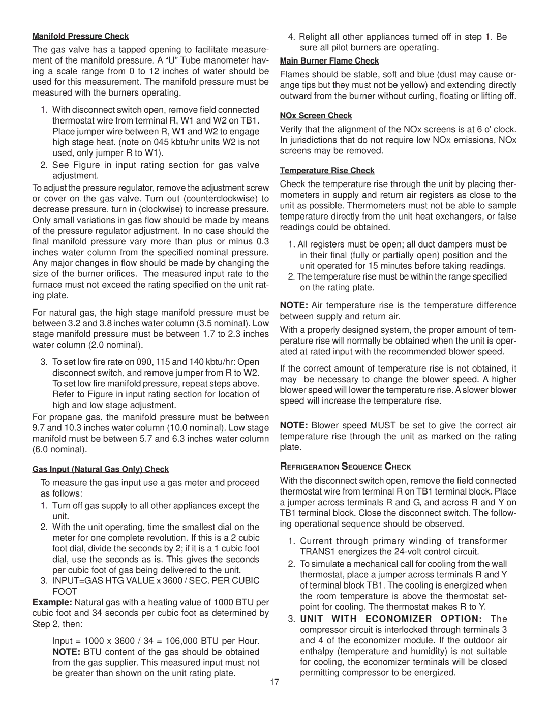 Goodman Mfg CPG SERIES installation manual Manifold Pressure Check 