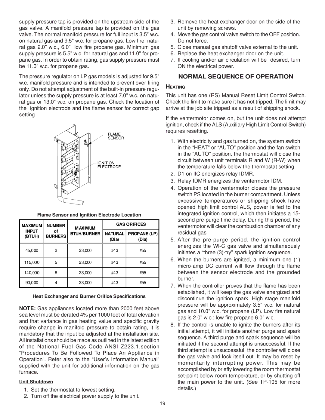 Goodman Mfg CPG SERIES installation manual Normal Sequence of Operation, Flame Sensor and Ignition Electrode Location 