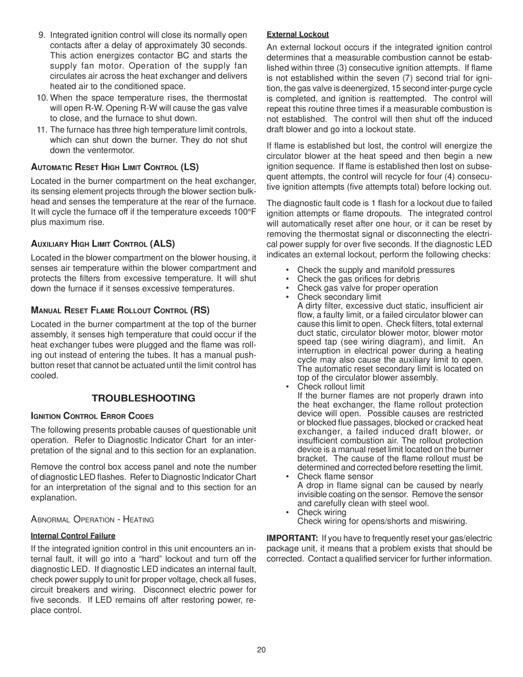 Goodman Mfg CPG SERIES installation manual Troubleshooting, Check rollout limit 