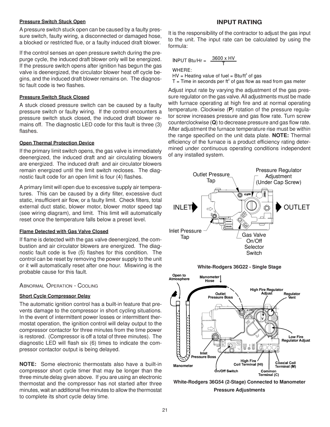 Goodman Mfg CPG SERIES installation manual Input Rating, Input Btu/Hr =, Adjustment 