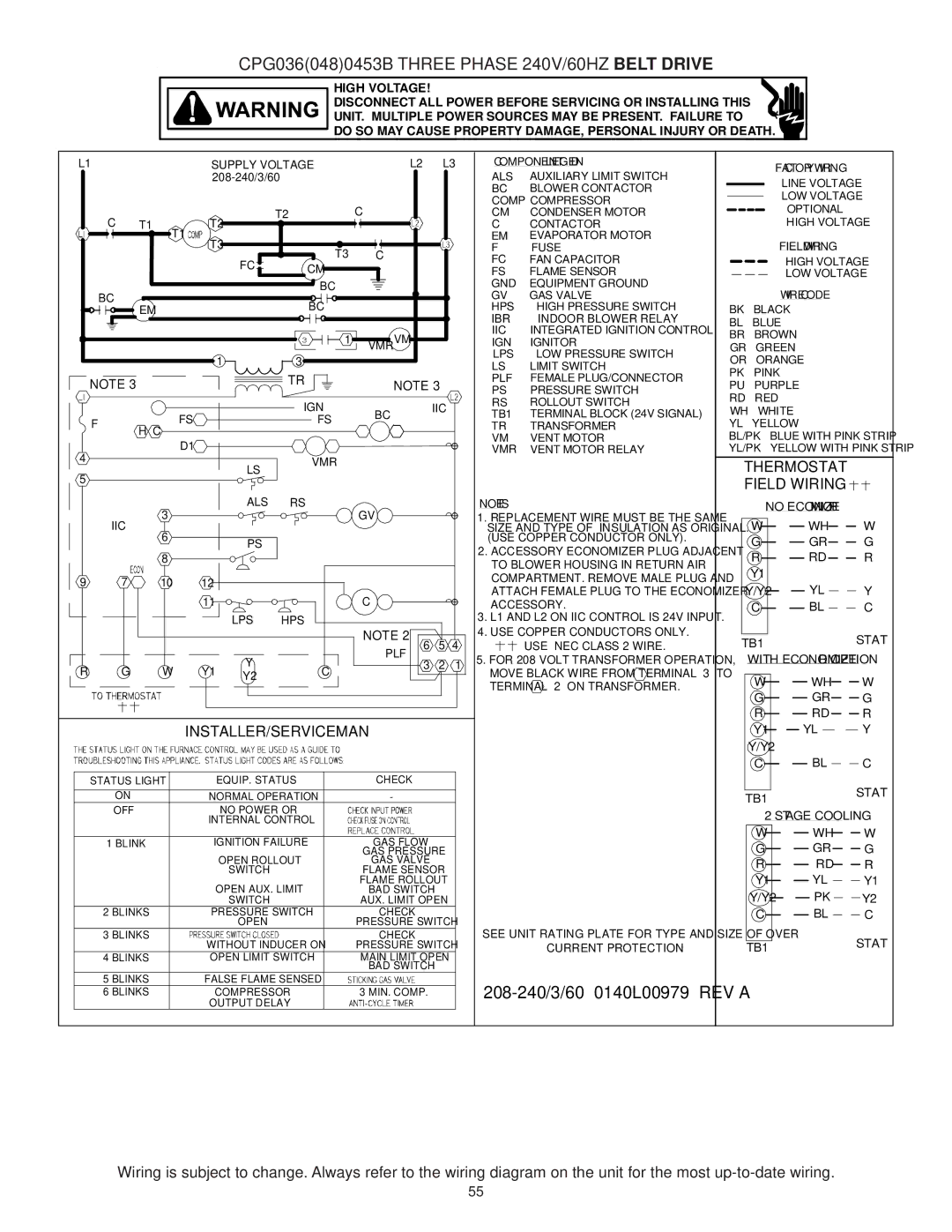 Goodman Mfg CPG SERIES installation manual 208-240/3/60 0140L00979 REV a 