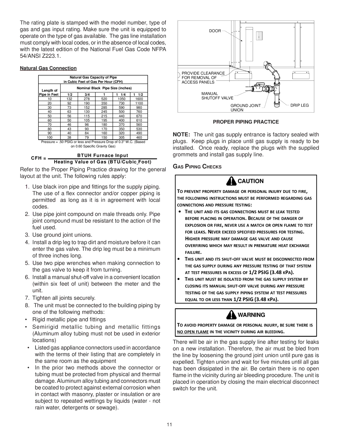 Goodman Mfg CPG SERIES installation instructions Natural Gas Connection, Proper Piping Practice 