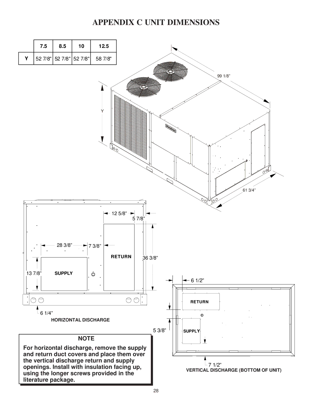 Goodman Mfg CPG SERIES installation instructions Horizontal Discharge, Vertical Discharge Bottom of Unit 