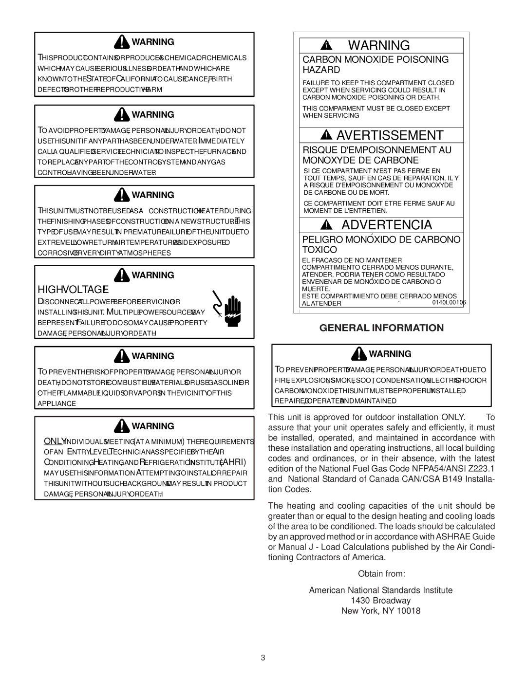 Goodman Mfg CPG SERIES installation instructions High Voltage, General Information 