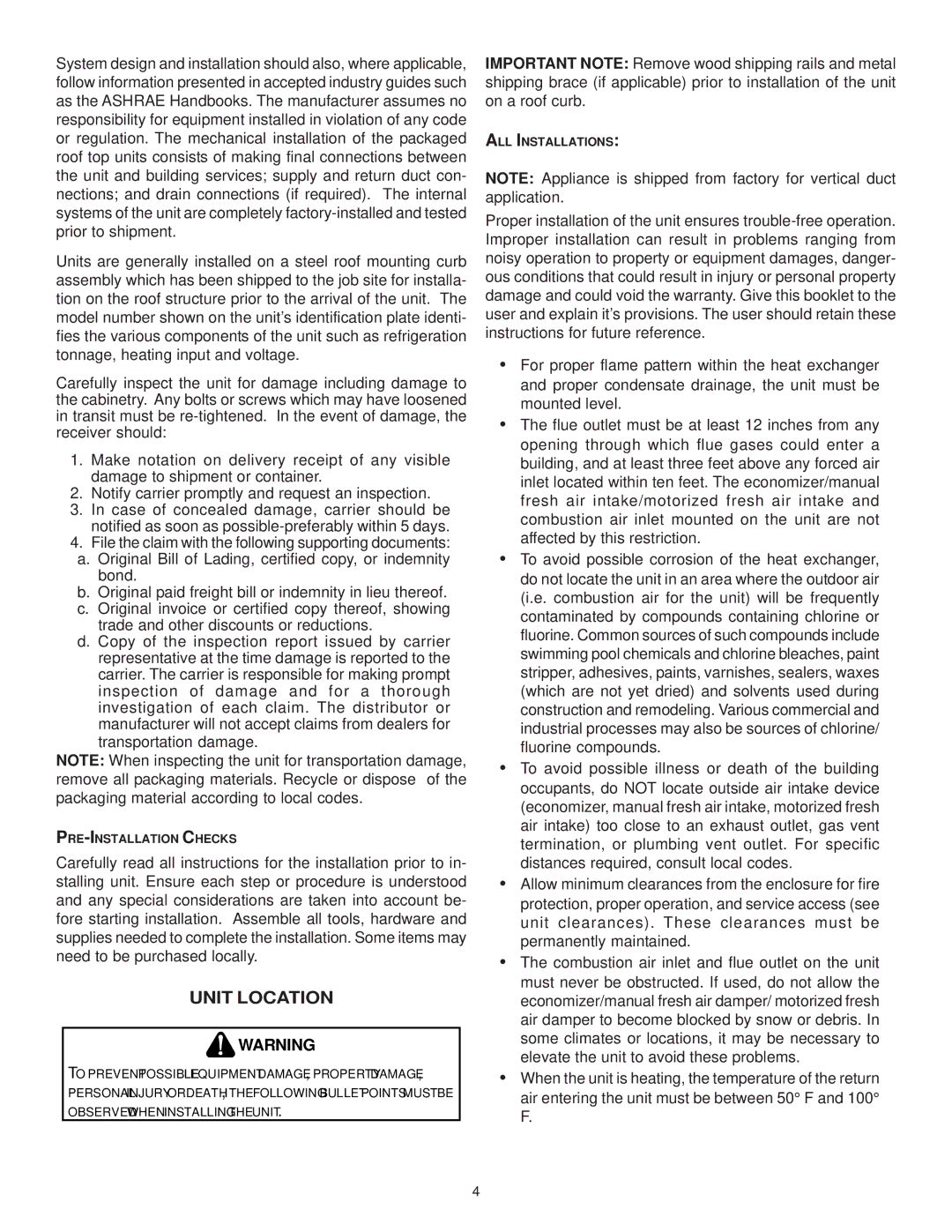 Goodman Mfg CPG SERIES installation instructions Unit Location 