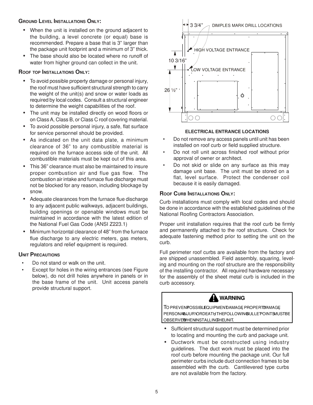 Goodman Mfg CPG SERIES installation instructions Electrical Entrance Locations 