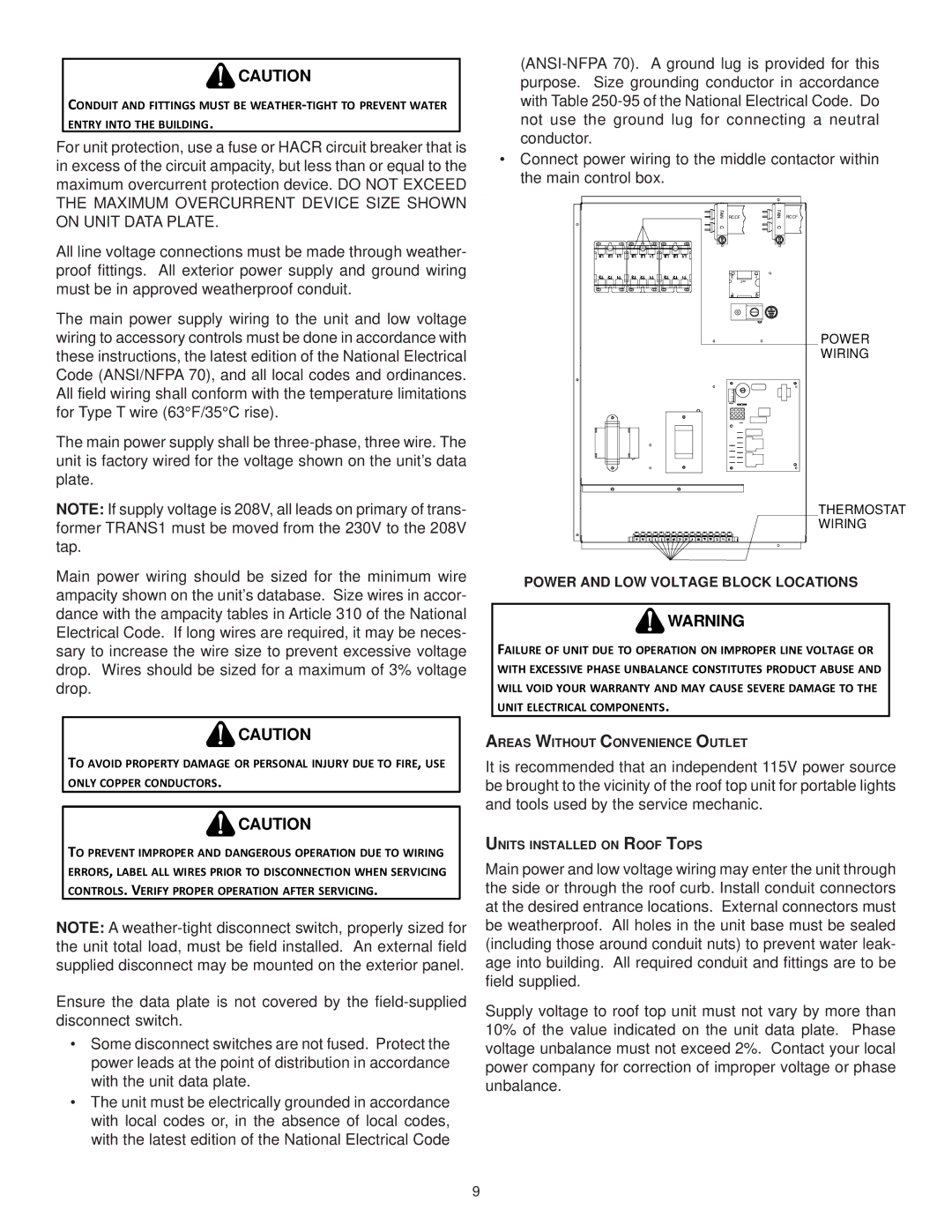 Goodman Mfg CPG SERIES installation instructions Power and LOW Voltage Block Locations 