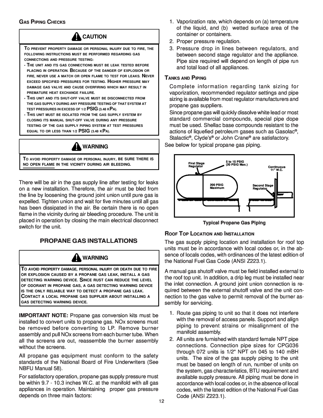 Goodman Mfg CPG SERIES installation manual Propane Gas Installations 