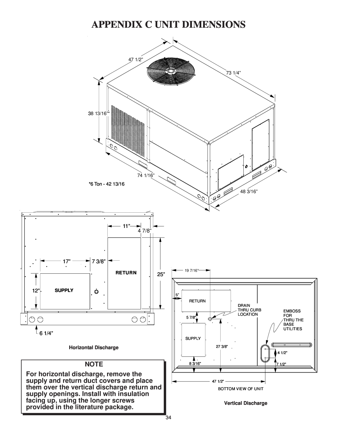 Goodman Mfg CPG SERIES installation manual Appendix C Unit Dimensions, 4 7/8”, 7 3/8”, 6 1/4” 