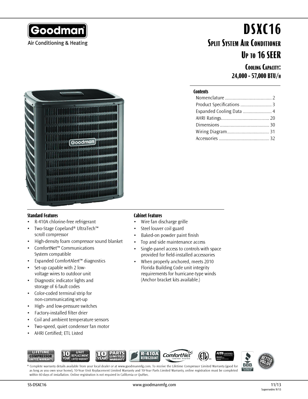 Goodman Mfg DSXC16 dimensions 