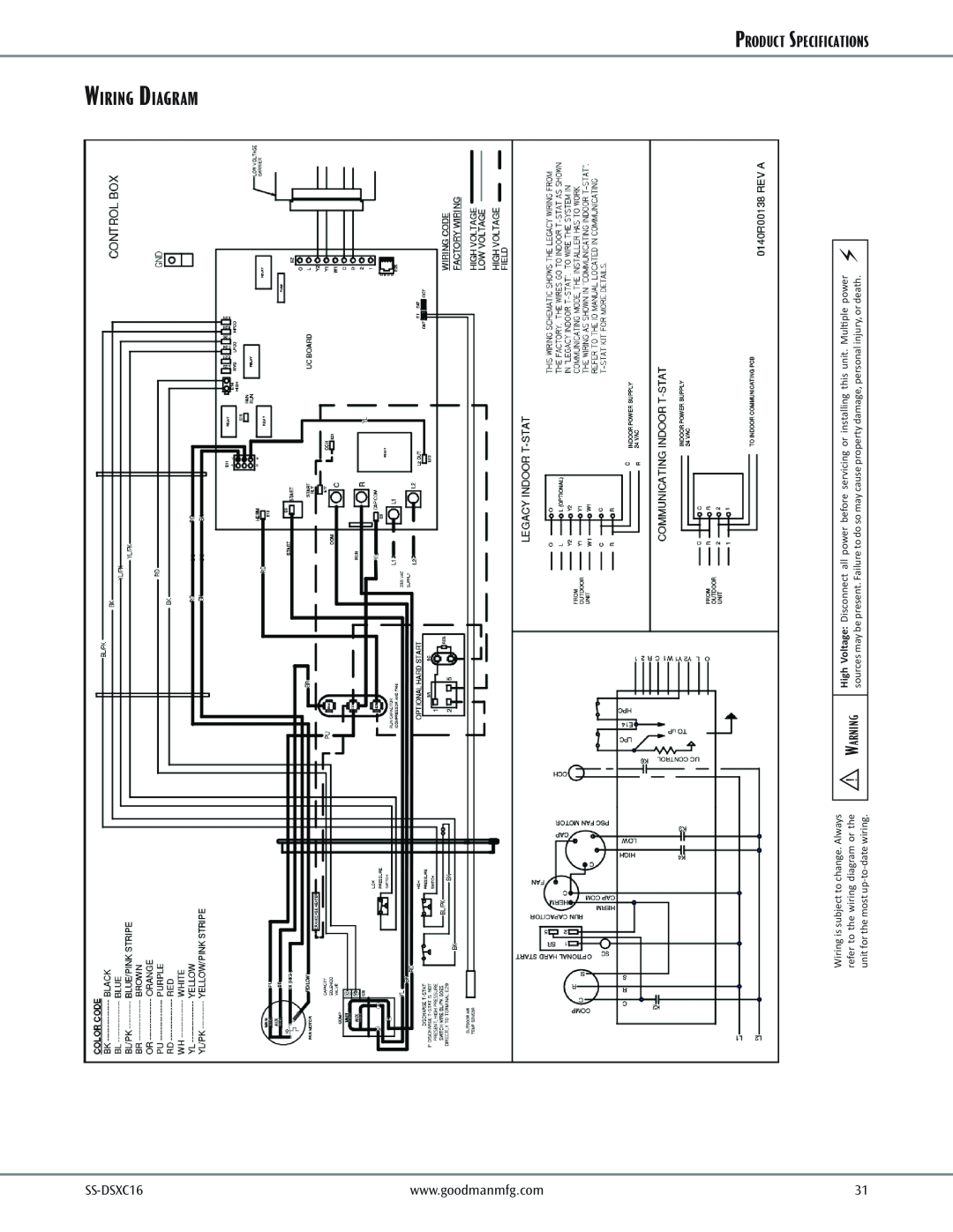 Goodman Mfg DSXC16 dimensions Wiring Diagram, Product Specifications 