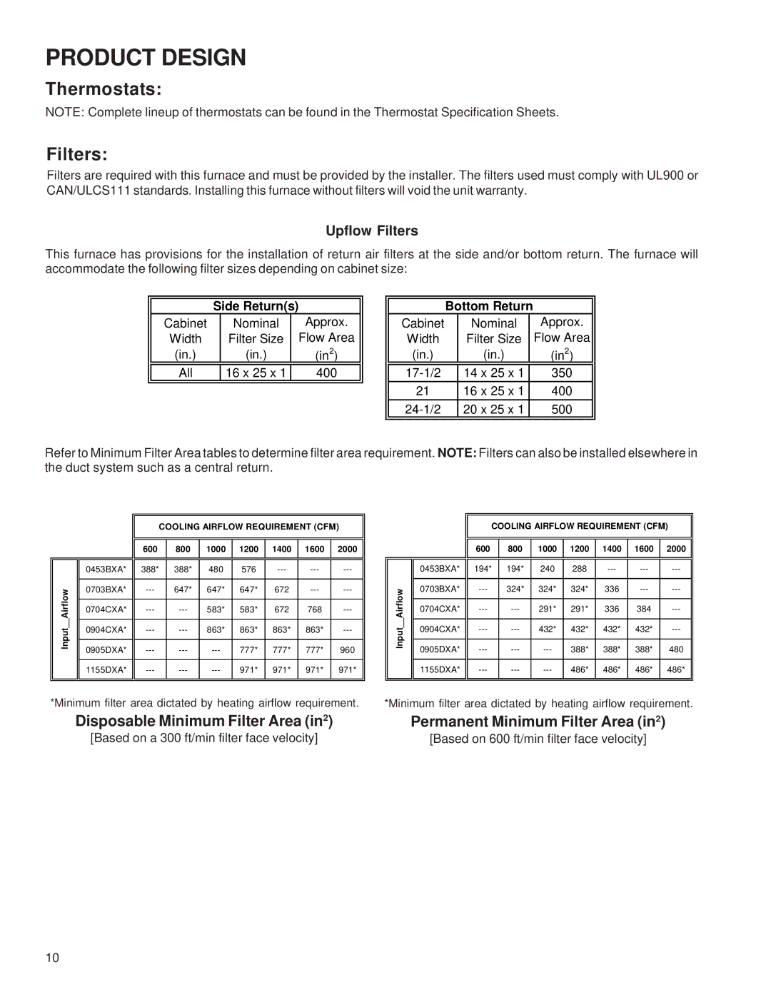 Goodman Mfg GCH9 service manual Thermostats Filters 