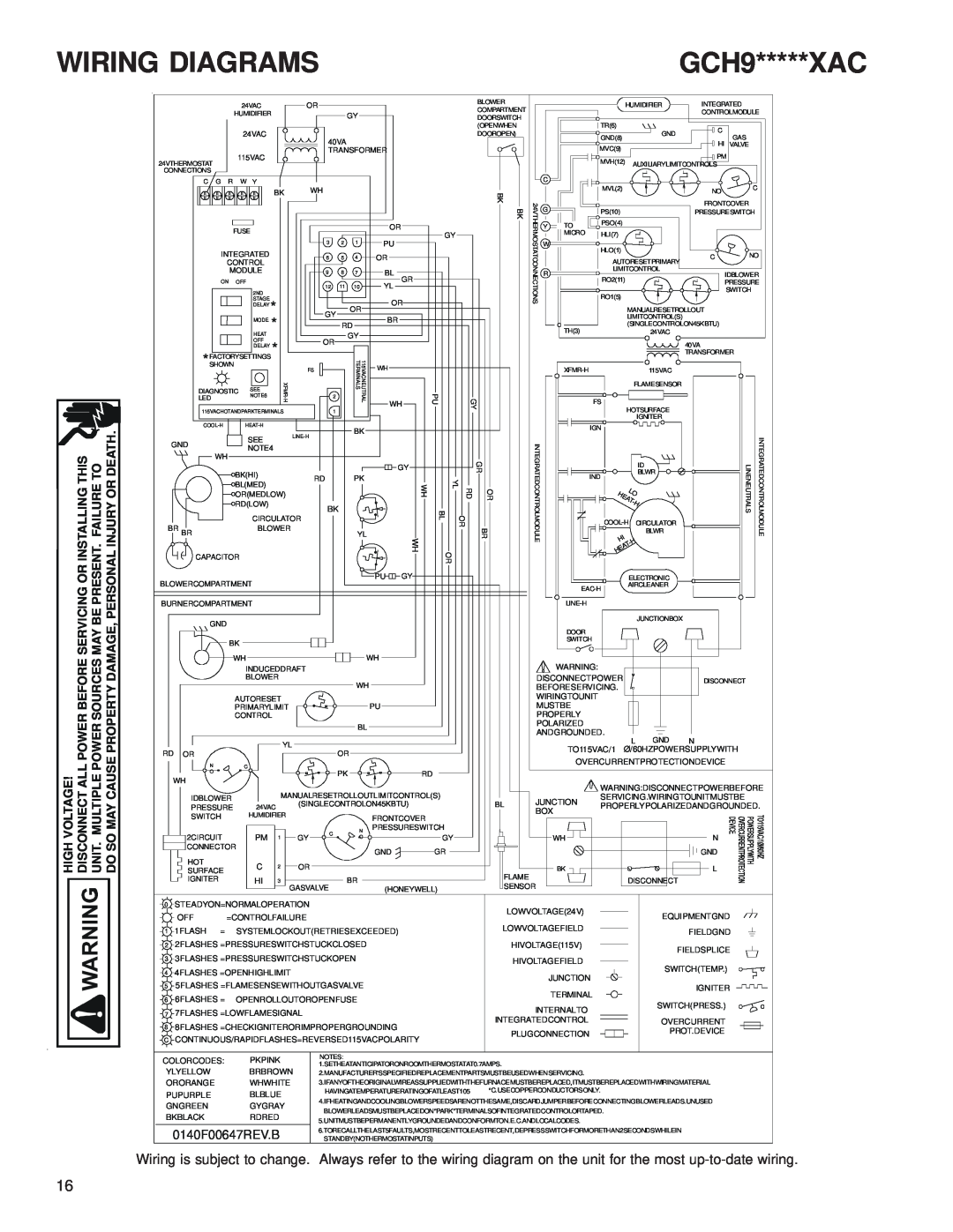 Goodman Mfg service manual GCH9*****XAC, Wiring Diagrams, 0140F00647REV.B 
