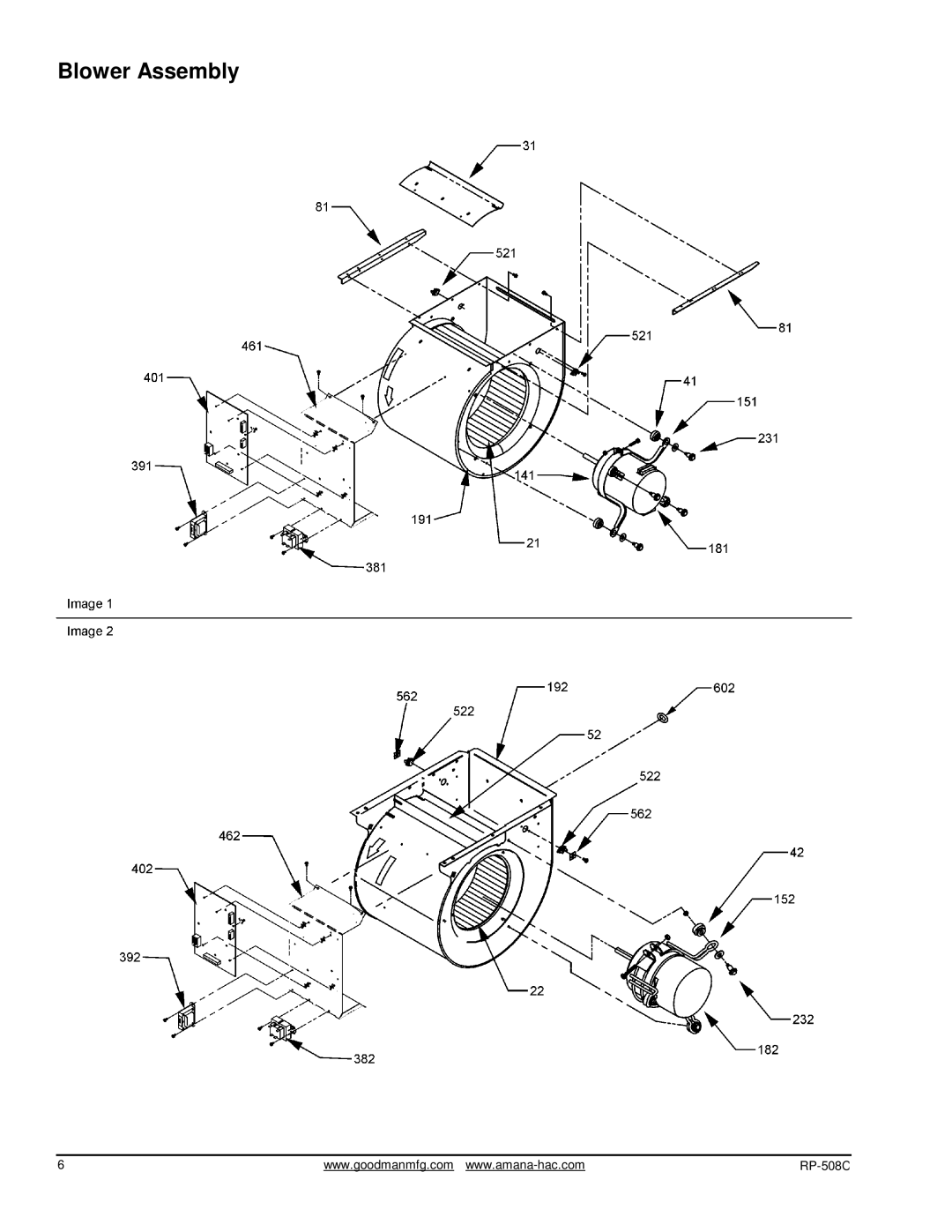 Goodman Mfg GCVC91155DXAA, GCVC950915DXAA, GCVC90905DXAA, ACVC950915DXAA, ACVC90905DXAA, ACVC950714CXAA manual Blower Assembly 