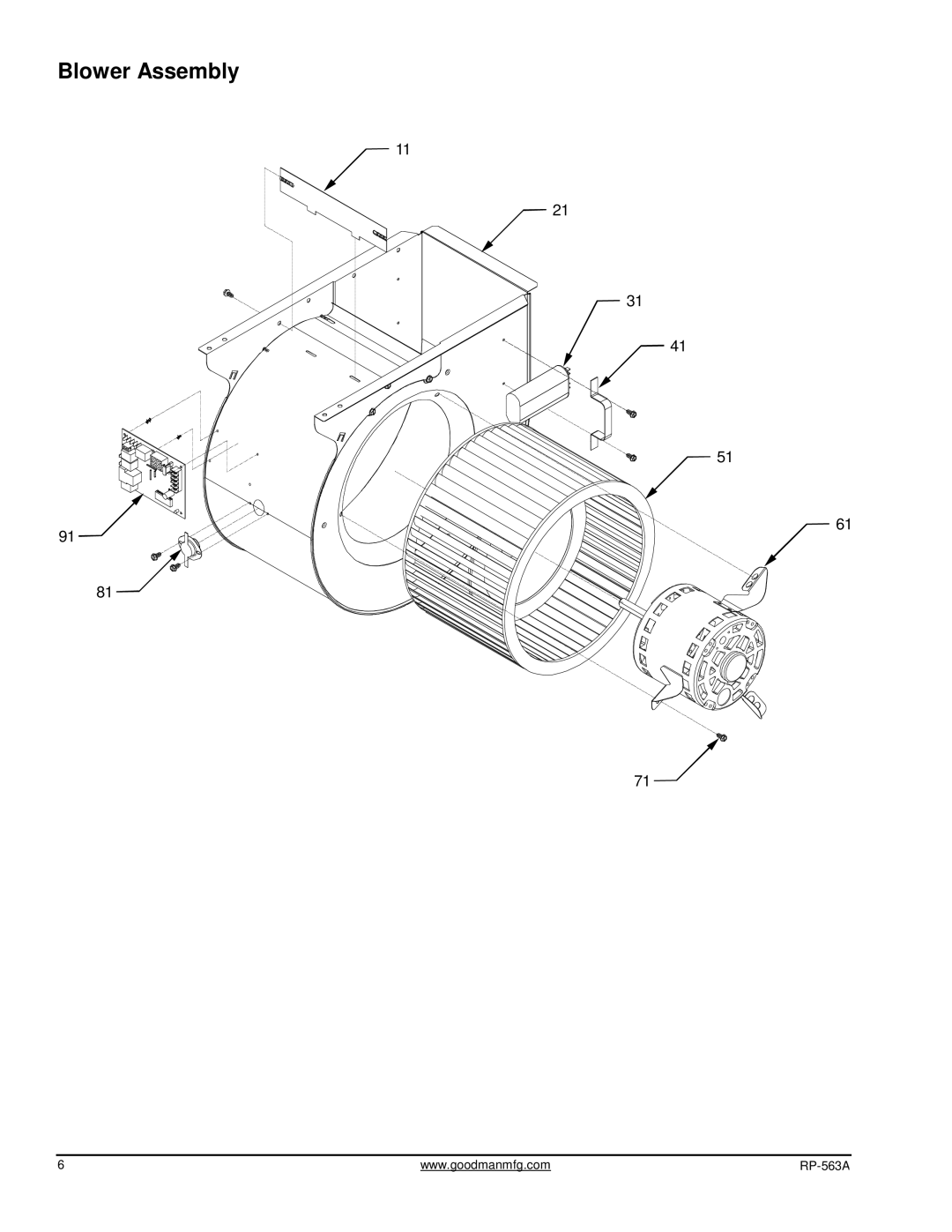 Goodman Mfg GDH80453AXCB, GDH81155CXCA, GDH81155CXCB, GDH80904BXCA, GDH80904BXCB, GDH80453AXCA, GDH80703AXCA Blower Assembly 