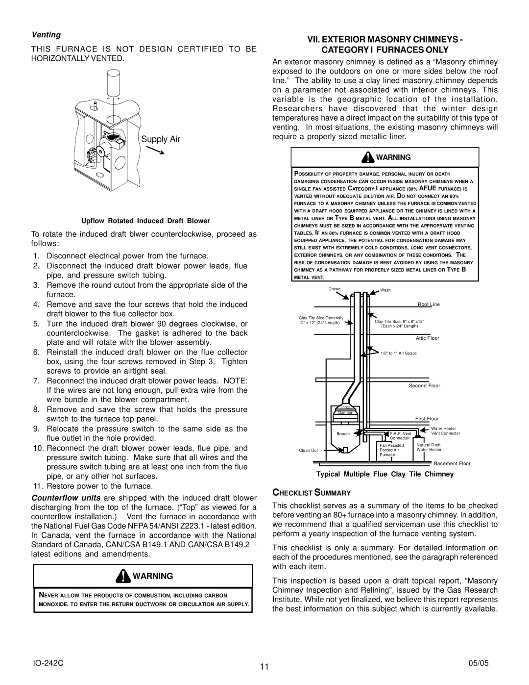 Goodman Mfg GMS8, GDS8, GHS8 VII. Exterior Masonry Chimneys Category I Furnaces only, Upflow Rotated Induced Draft Blower 