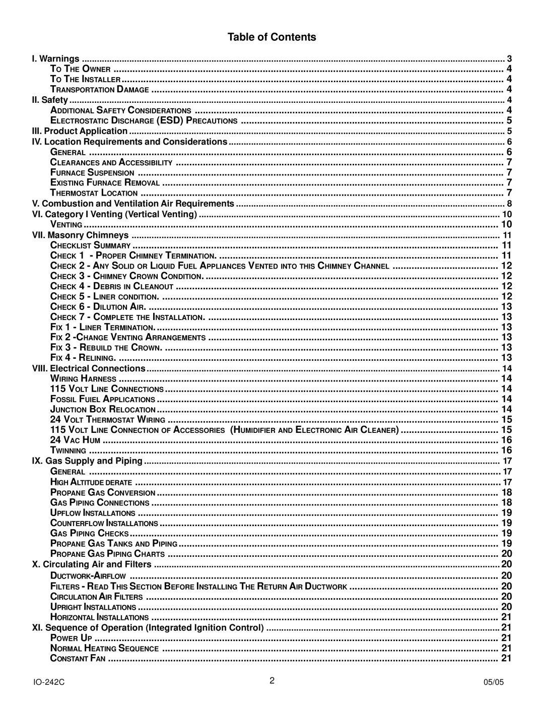 Goodman Mfg GMS8, GDS8, GHS8 instruction manual Table of Contents 