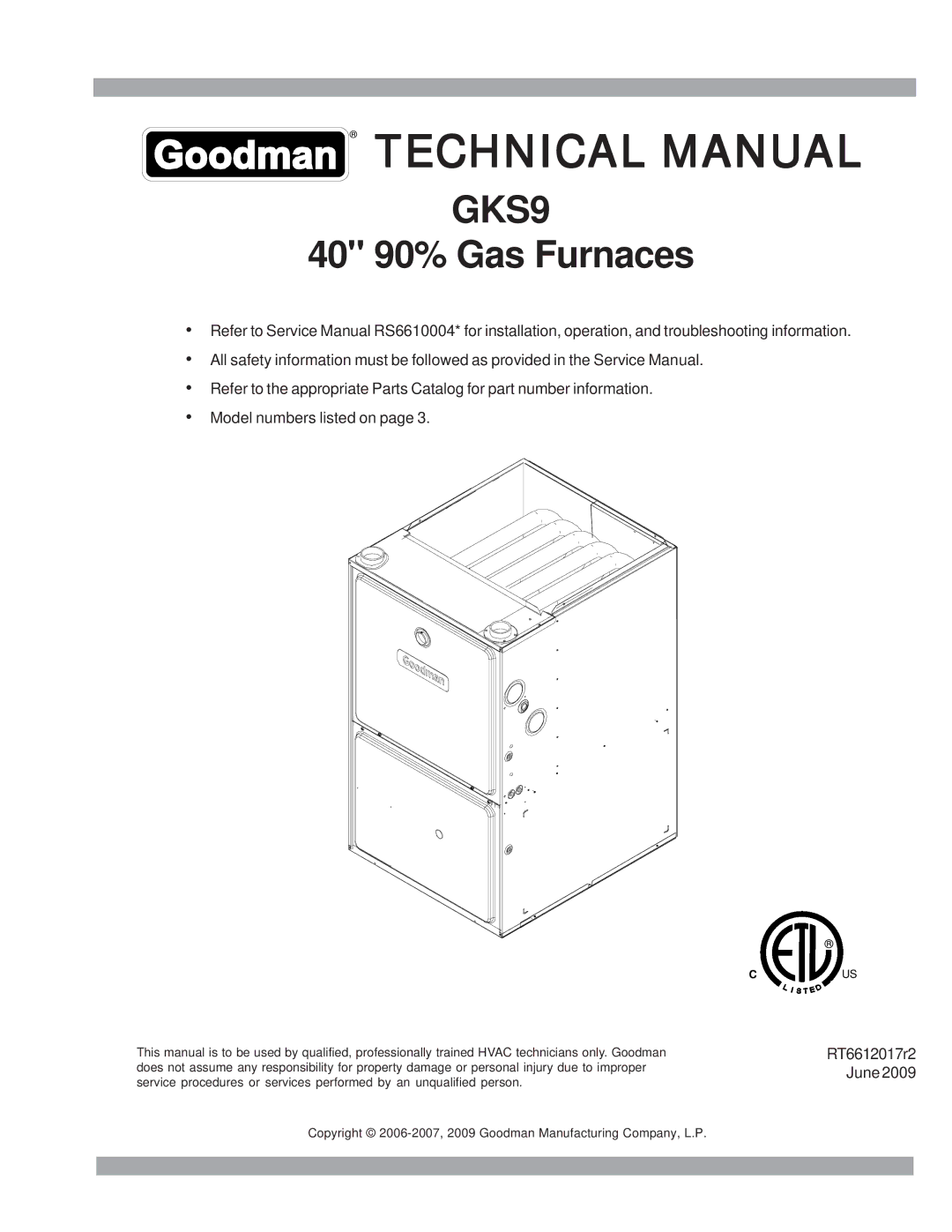 Goodman Mfg GKS9 service manual Technical Manual 