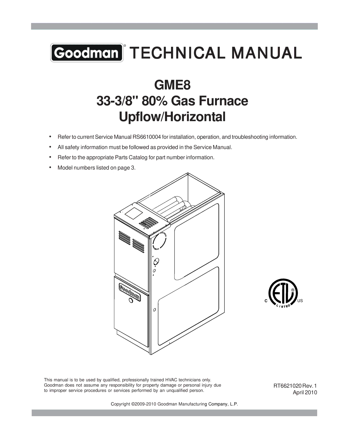 Goodman Mfg GME8 service manual Technical Manual 