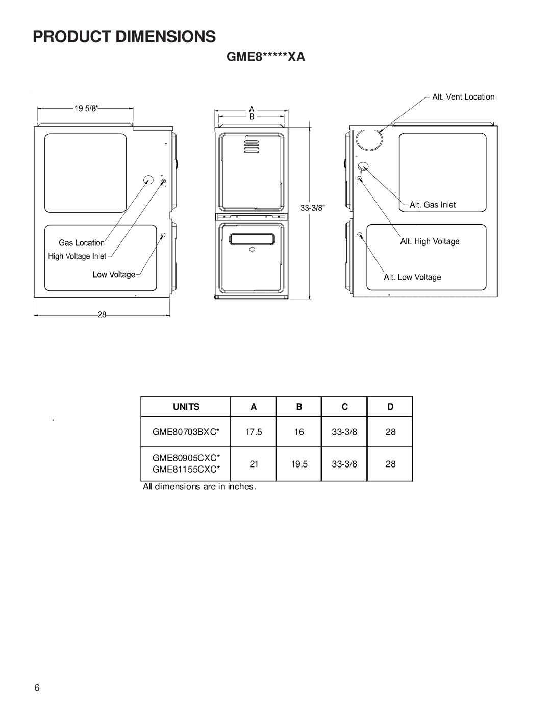 Goodman Mfg GME8 service manual Product Dimensions 