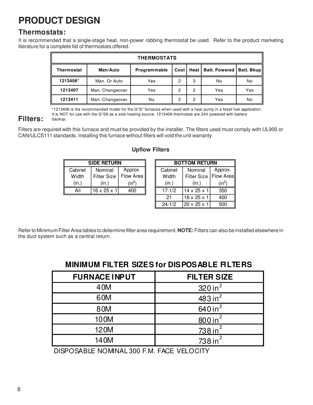 Goodman Mfg RT6621031r2, GMS8 33-3/8 GAS FURNACE UNITS service manual Furnace Input Filter Size 