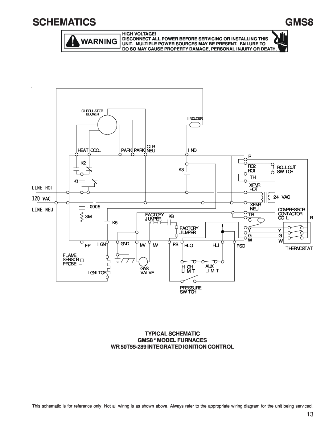 Goodman Mfg GMS8 33-3/8 GAS FURNACE UNITS, RT6621031r2 service manual Schematics, TYPICAL SCHEMATIC GMS8 * MODEL FURNACES 