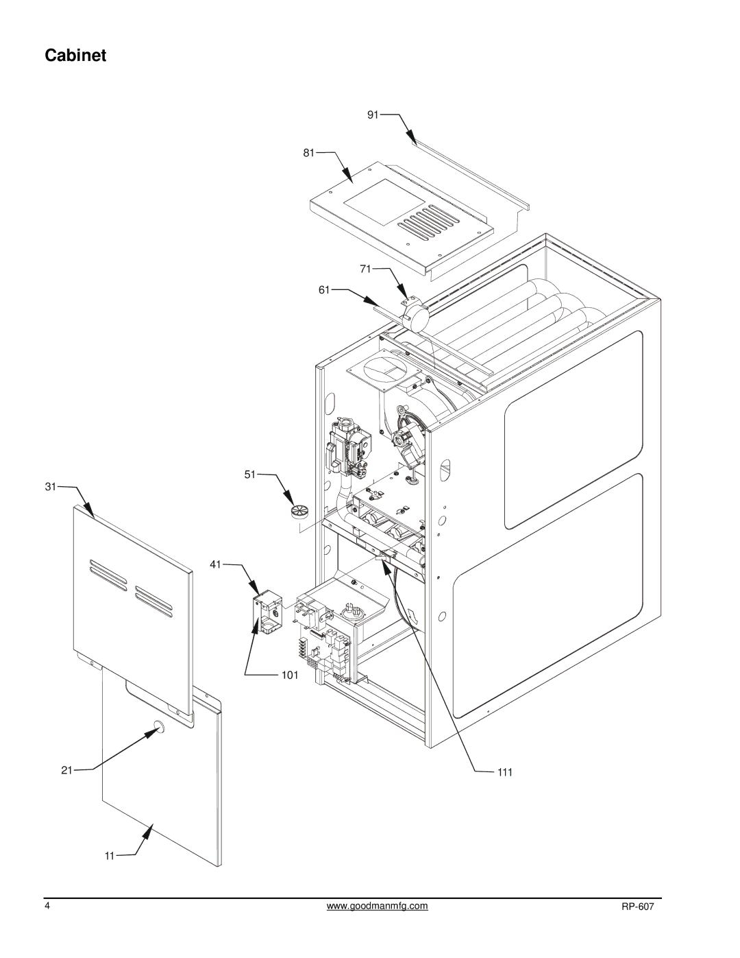 Goodman Mfg GMS81155CNCC, GMS81405DNCC, GMS81155CXCC, GMS80704BXCC, GMS80905CXCC, GMS80905CNCC, GMS80704BNCC manual Cabinet 