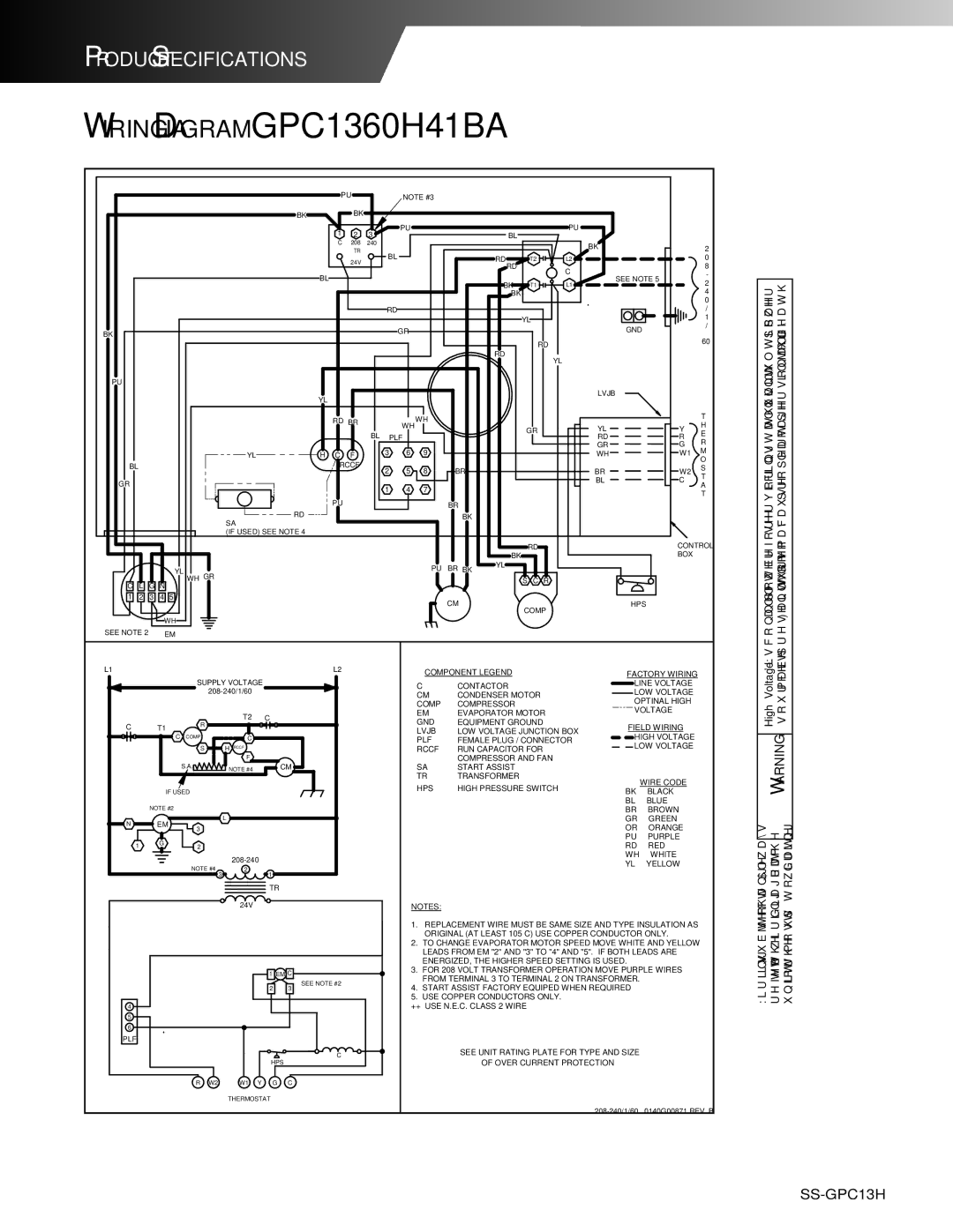 Goodman Mfg GPC13H warranty Wiring Diagram GPC1360H41BA 