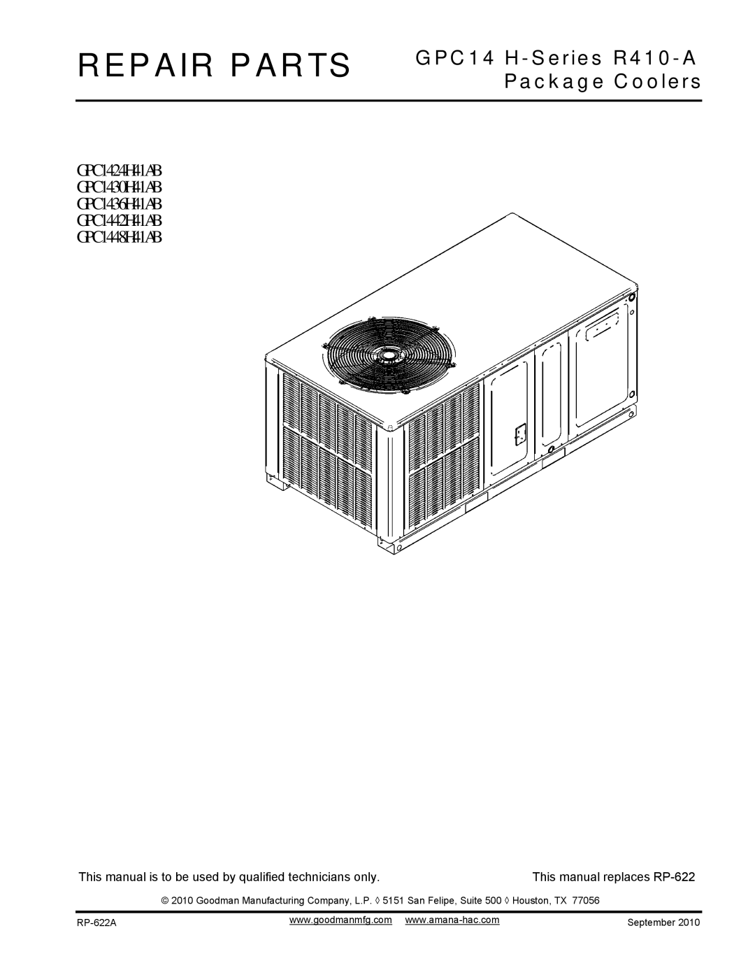 Goodman Mfg GPC1424H41AB manual Repair Parts 