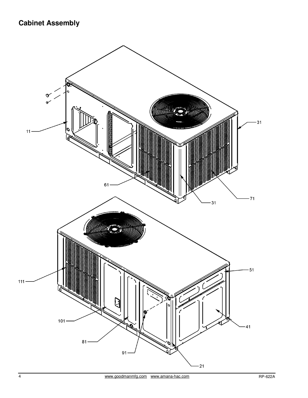 Goodman Mfg GPC1424H41AB manual Cabinet Assembly 