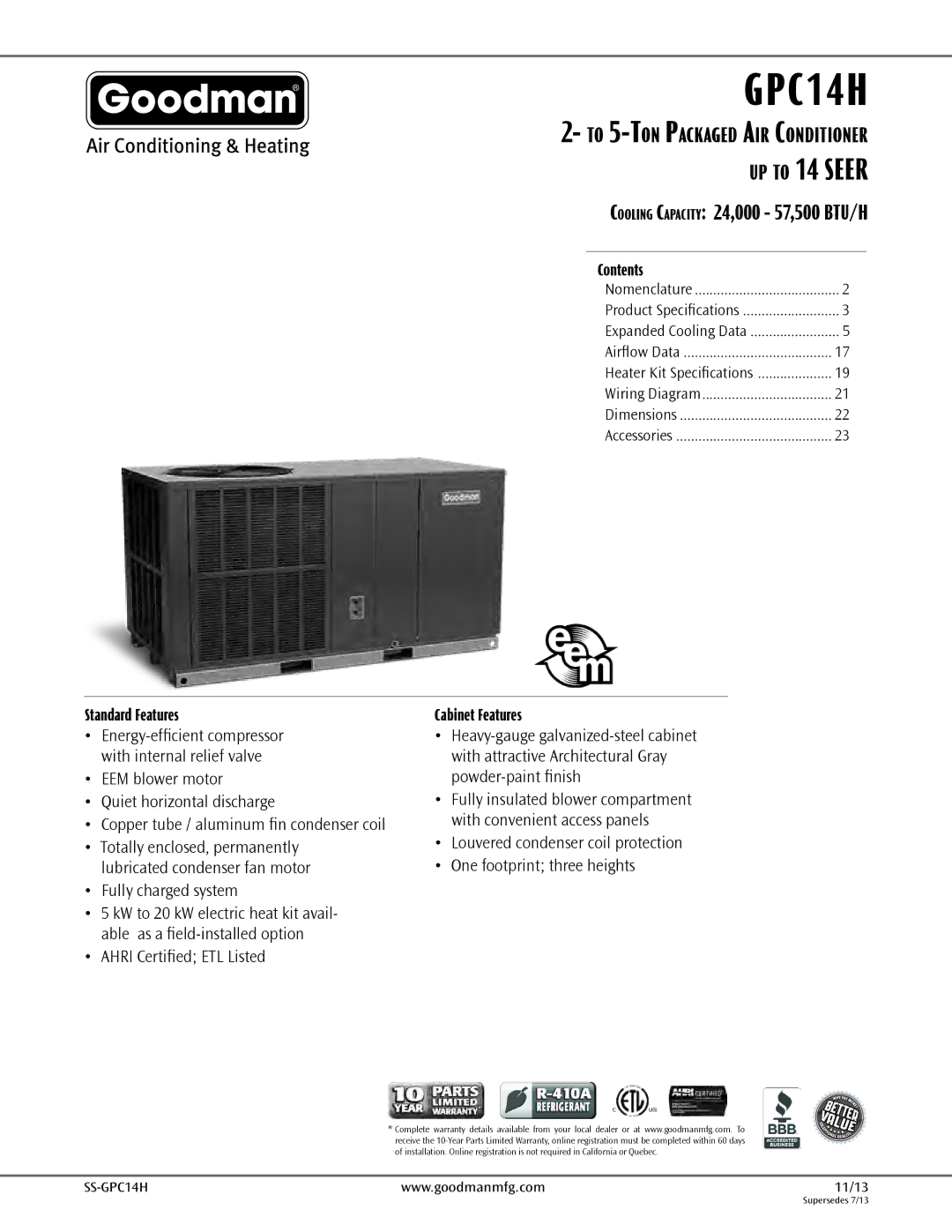 Goodman Mfg 2- to 5-Tone Packaged Air Conditioner, GPC14H warranty To 5-Ton Packaged Air Conditioner 