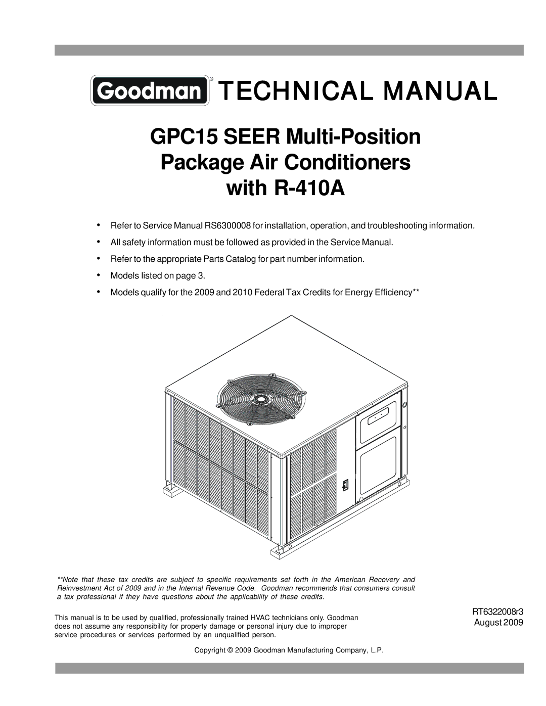 Goodman Mfg GPC15 SEER service manual Technical Manual 