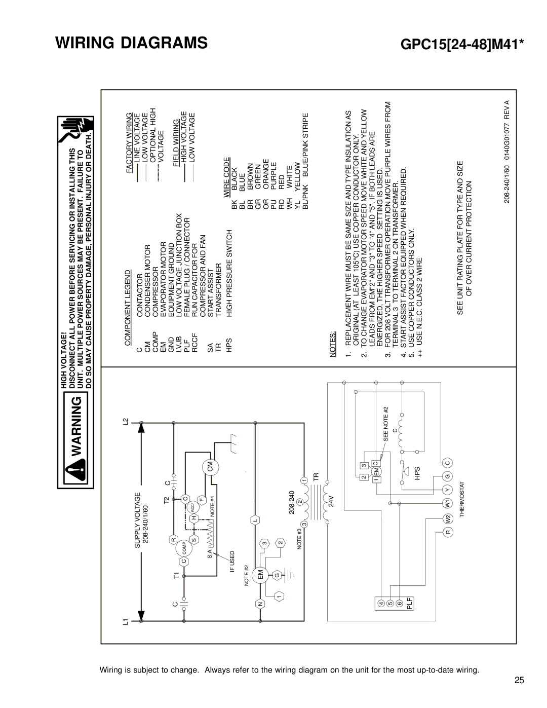 Goodman Mfg GPC15 SEER service manual Diagrams, Wiring 