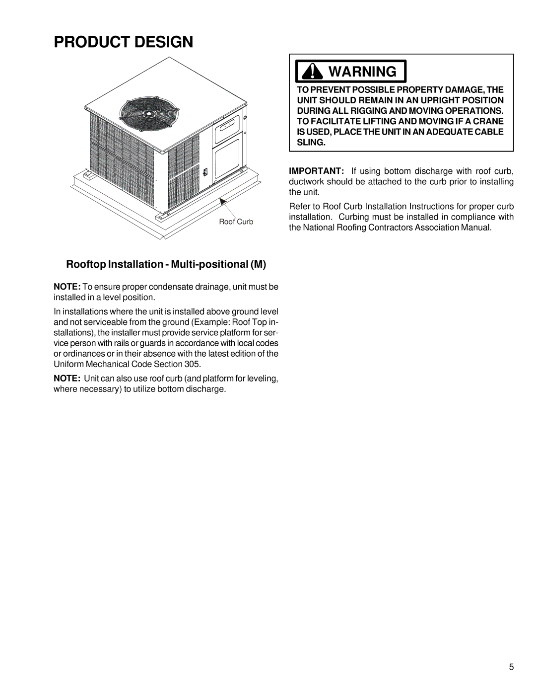 Goodman Mfg GPC15 SEER service manual Rooftop Installation Multi-positional M 