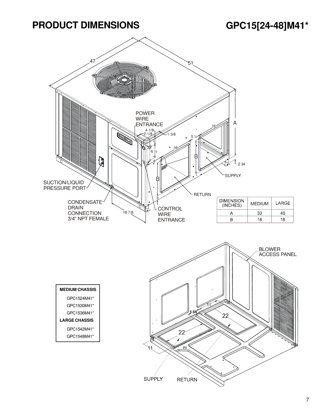 Goodman Mfg GPC15 SEER service manual Product Dimensions, Control Connection Wire NPT Female Entrance 