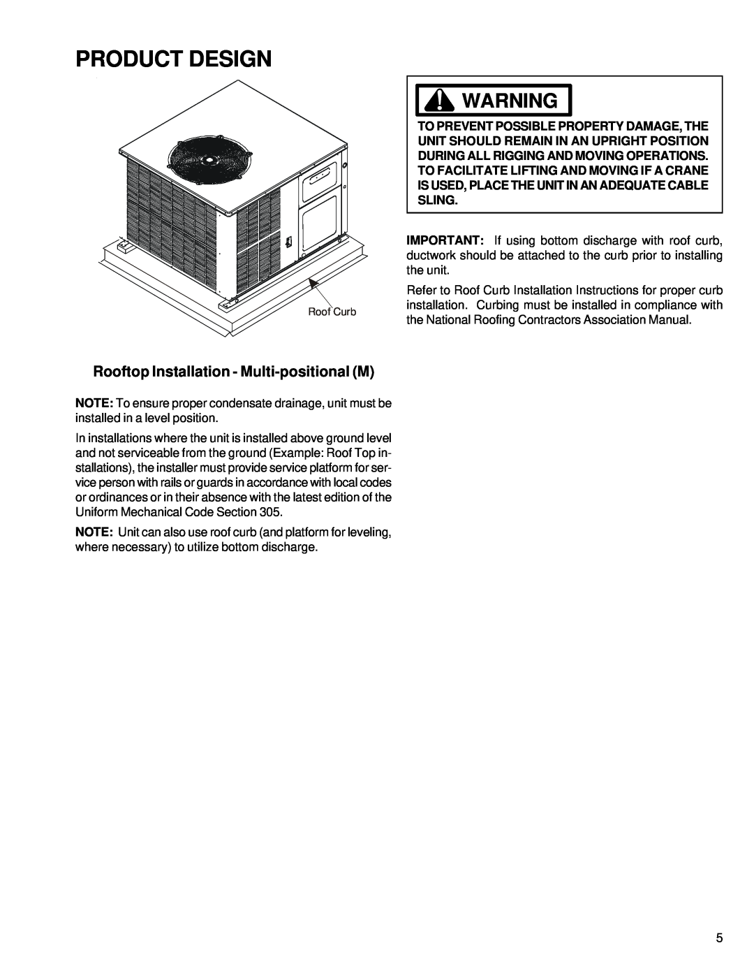 Goodman Mfg GPC15 SEER service manual Product Design, Rooftop Installation - Multi-positionalM 