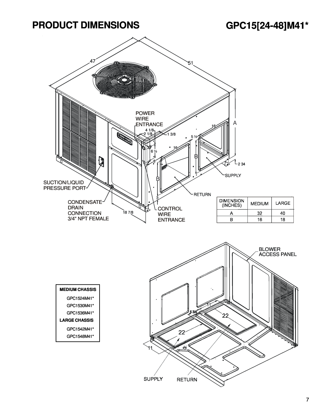 Goodman Mfg GPC15 SEER service manual Product Dimensions, GPC1524-48M41, Blower Access Panel 
