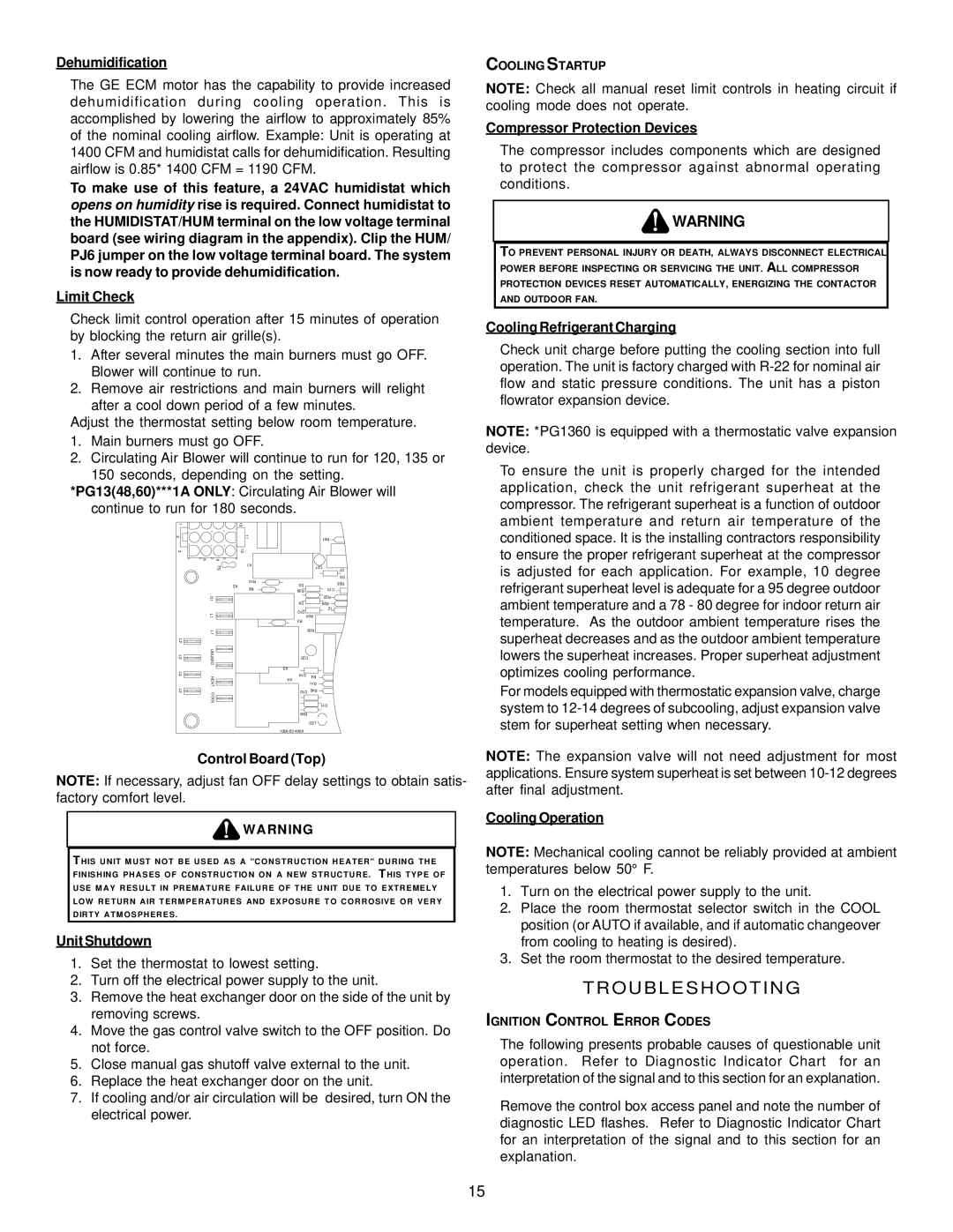 Goodman Mfg GPG13 installation manual Troubleshooting 