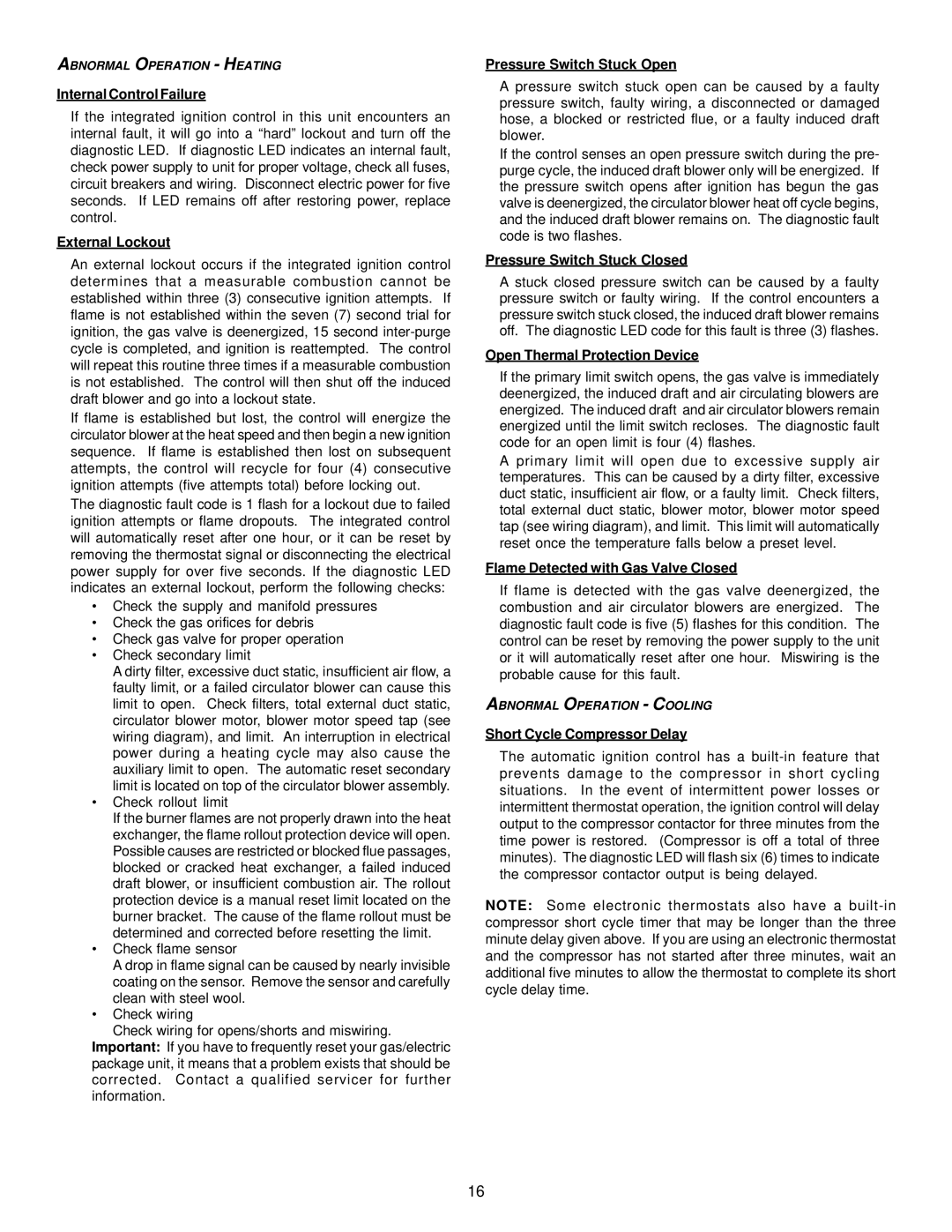 Goodman Mfg GPG13 Internal Control Failure, External Lockout, Pressure Switch Stuck Open, Pressure Switch Stuck Closed 