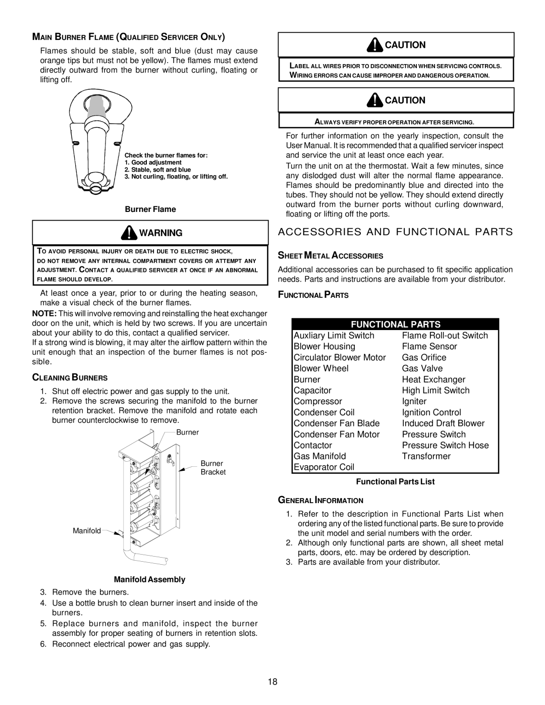 Goodman Mfg GPG13 Accessories and Functional Parts, Burner Flame, Manifold Assembly, Functional Parts List 